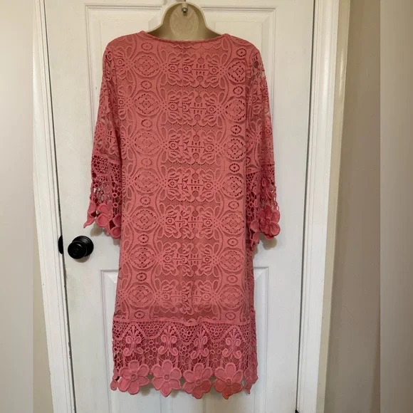 NWT Alfani Blush Pink Lace Midi Dress Bell Sleeve Wedding Guest Size M - Picture 4 of 8
